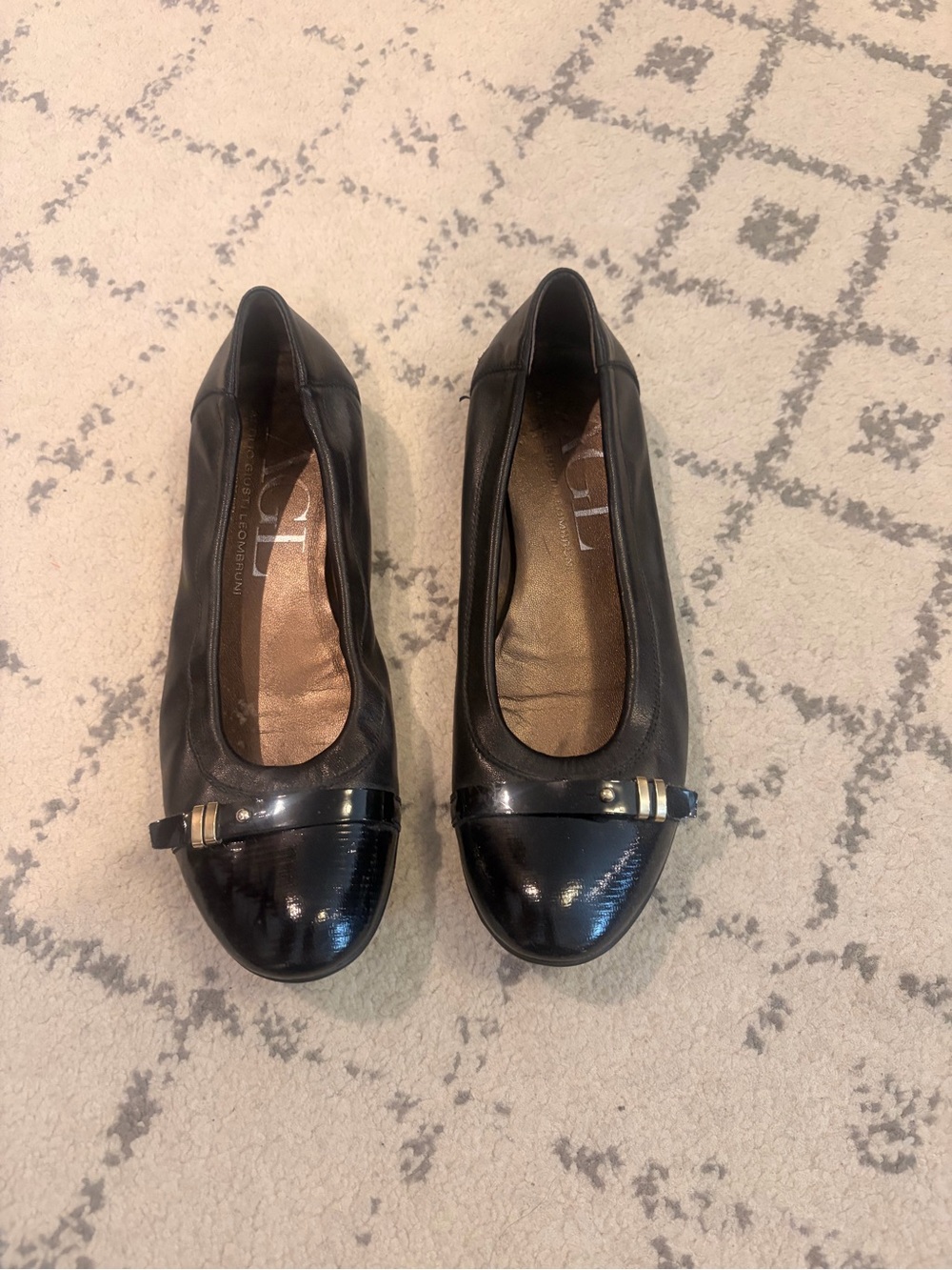 AGL - Black Patent Cap-Toe Ballet Flats - Women